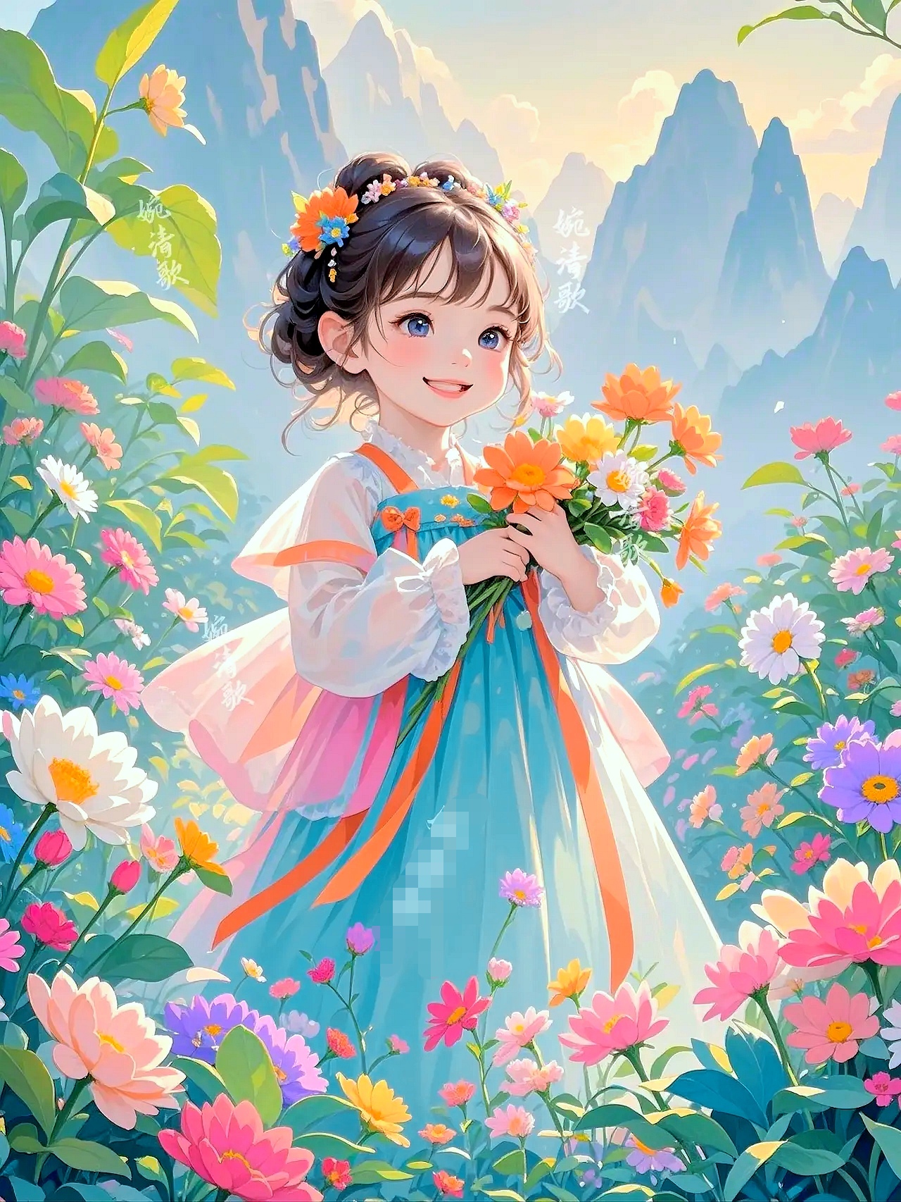 山间采花的小姑娘,宛如画中走出的诗行