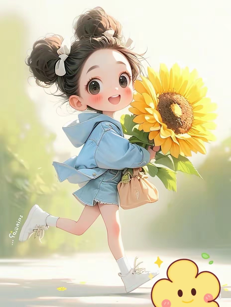 2429 monday 阳光正好,微风不燥,女孩手捧向日葵,笑容如花般灿烂
