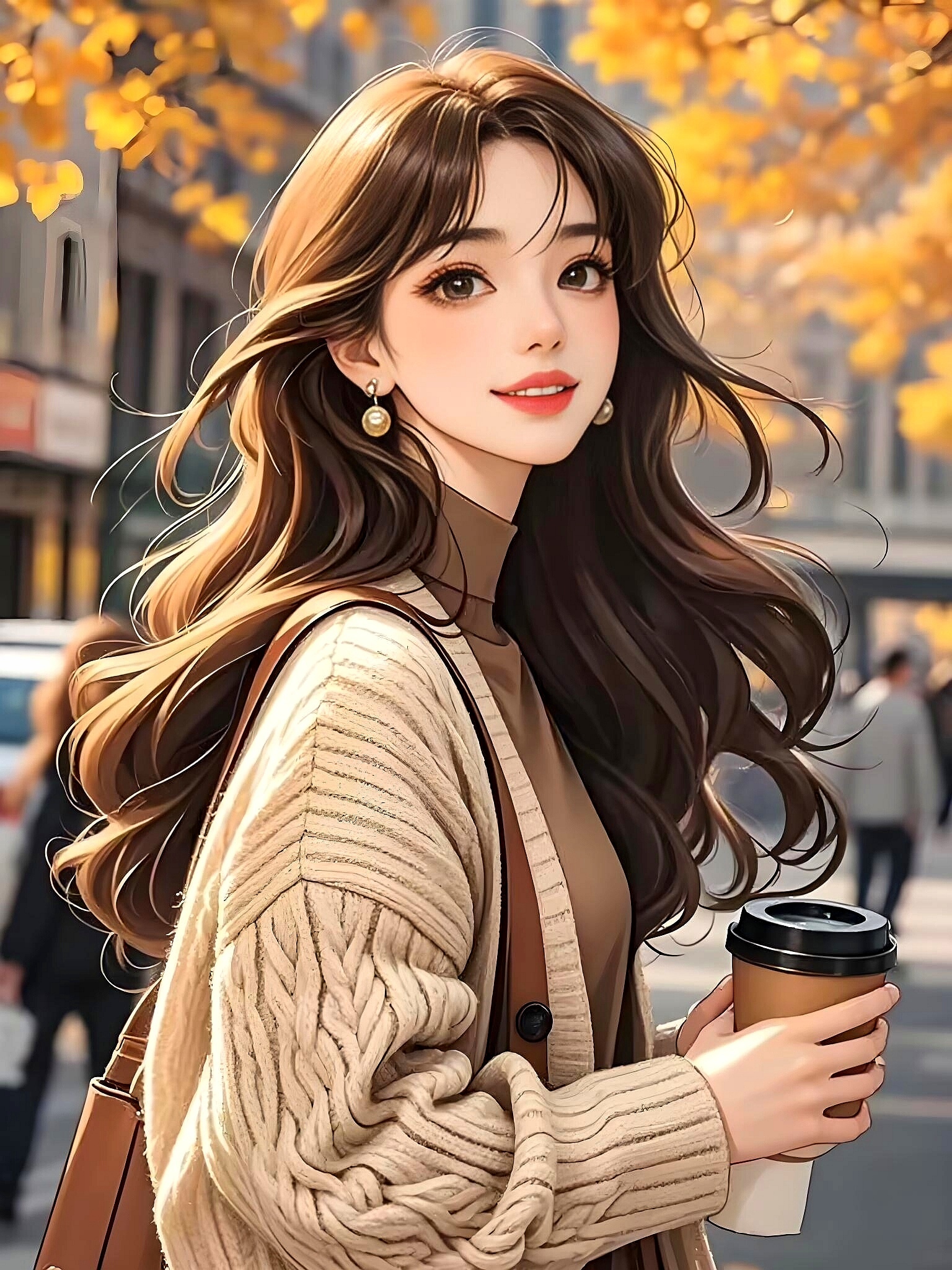 秋日街头,一杯温暖,笑容如花