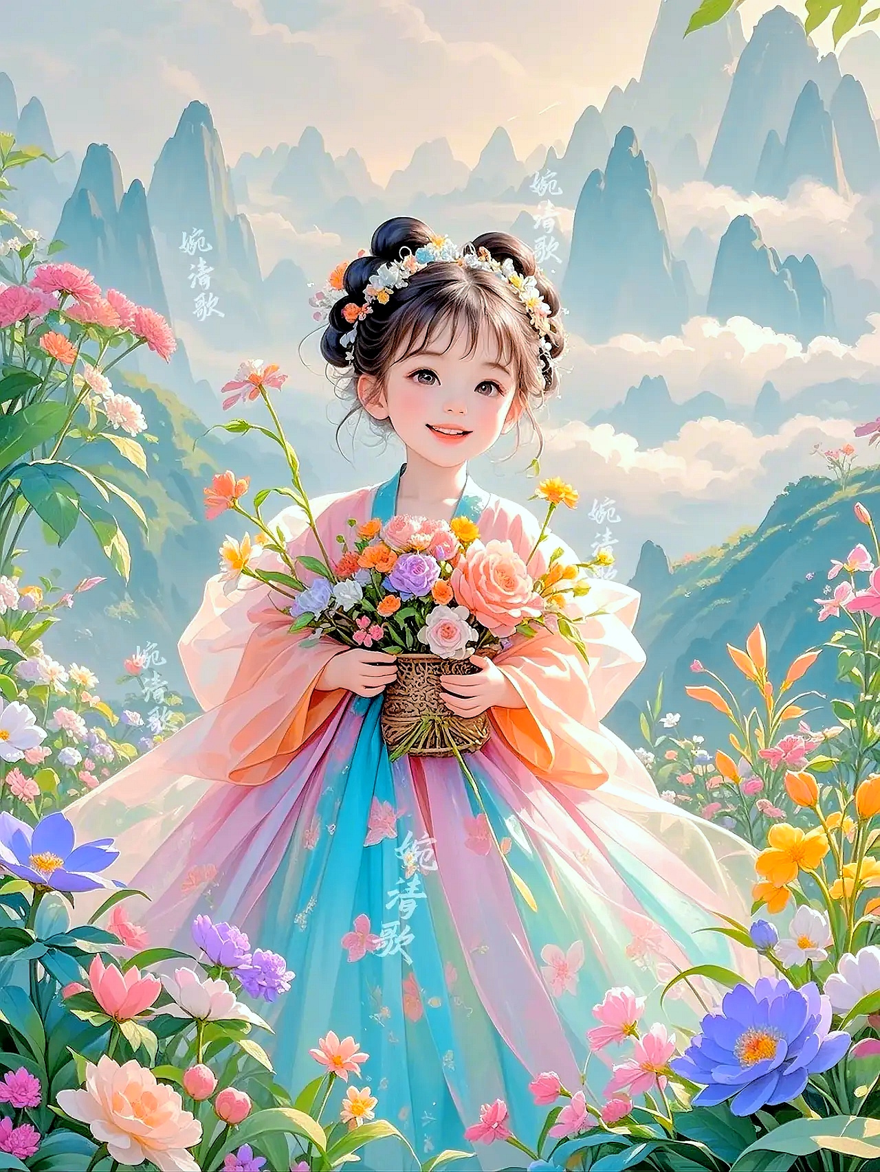 山间采花的小姑娘,宛如画中走出的诗行