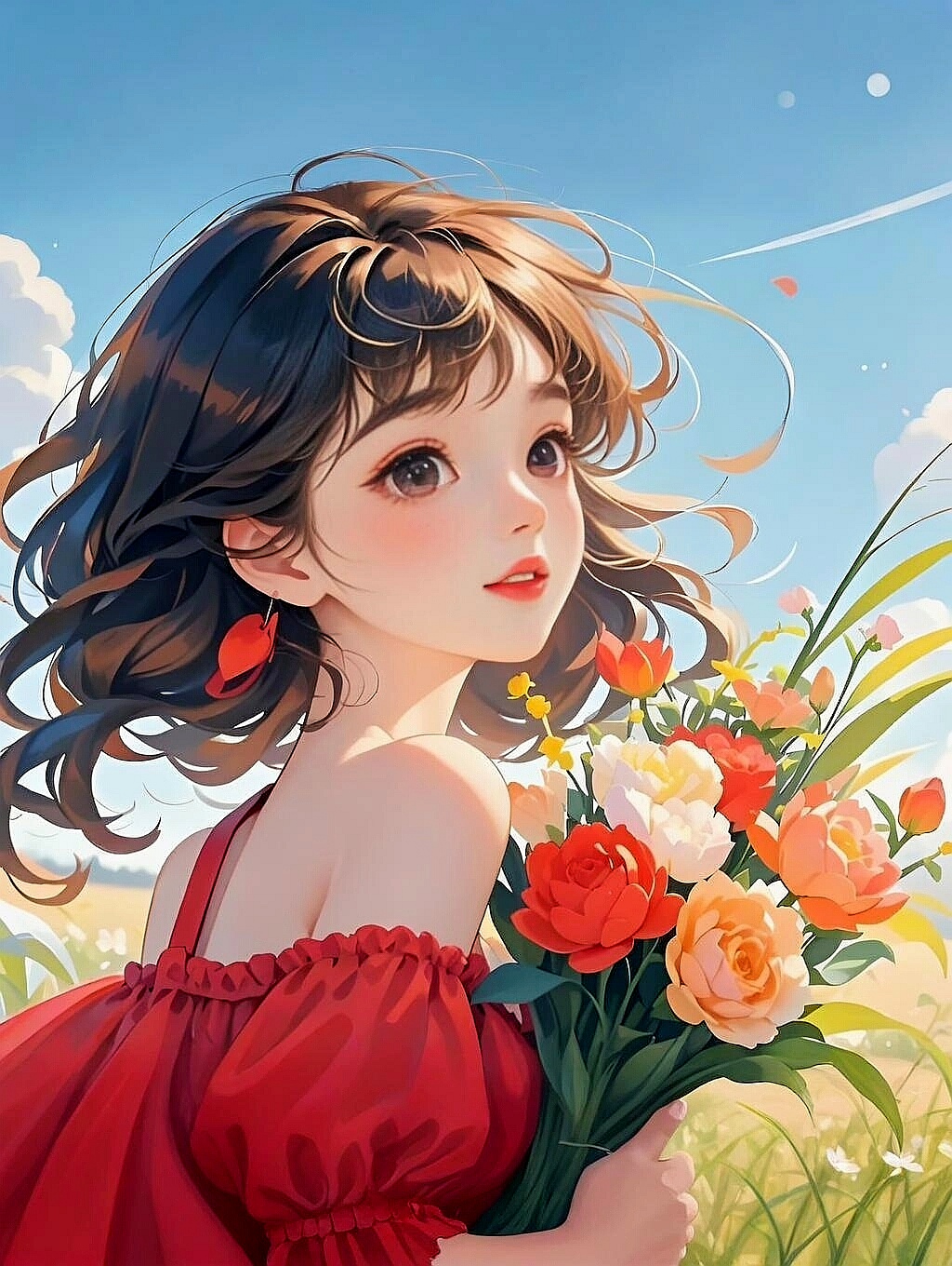 在花海中漫步,手捧鲜花, 心情如这画面般绚烂多彩. #冬日心情分享