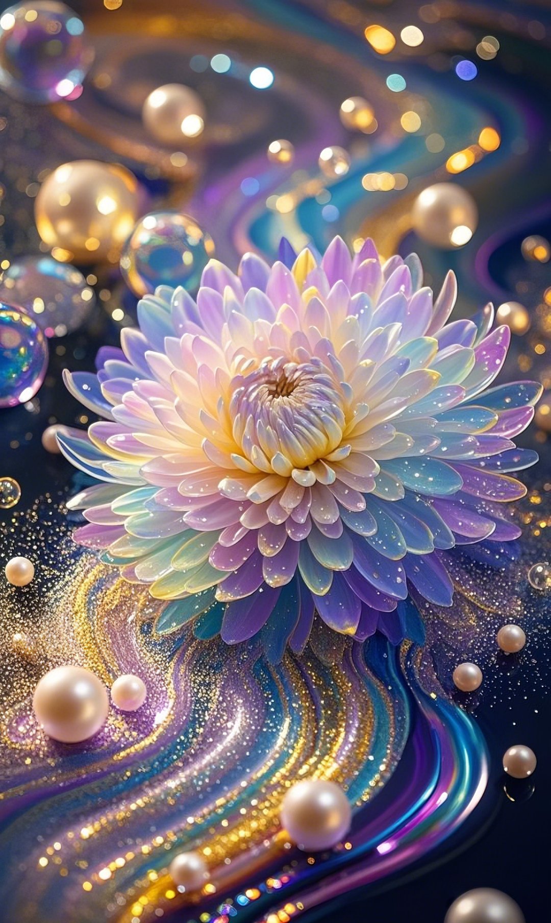 哇,这朵水晶花美得让人窒息,每一颗珍珠都像是夜空中最亮的星,闪耀着