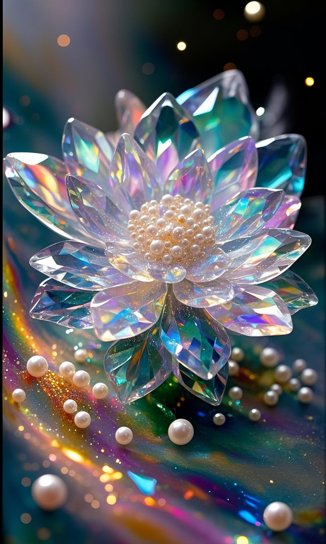 哇,这朵水晶花美得让人窒息,每一颗珍珠都像是夜空中最亮的星,闪耀着