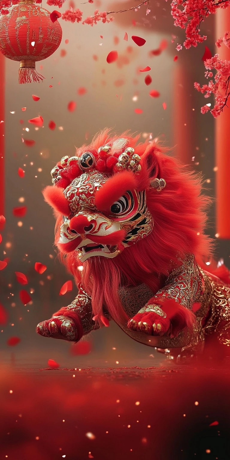 舞狮也太可爱了吧,这毛茸茸的大狮子,简直萌翻了!