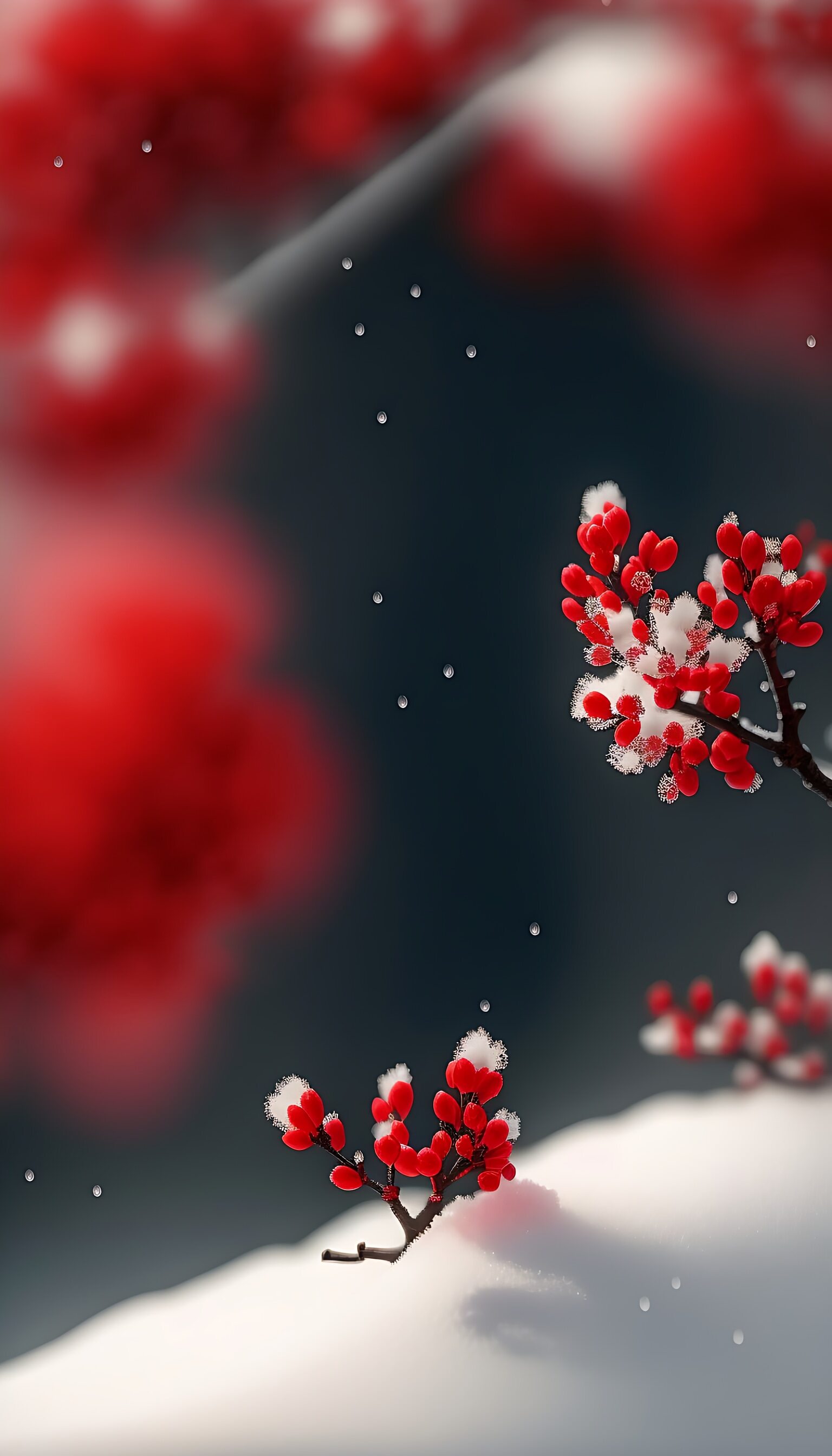 【雪中梅开,红白映雪】  在这寂静的冬日,一棵梅花树在雪地中傲然挺立