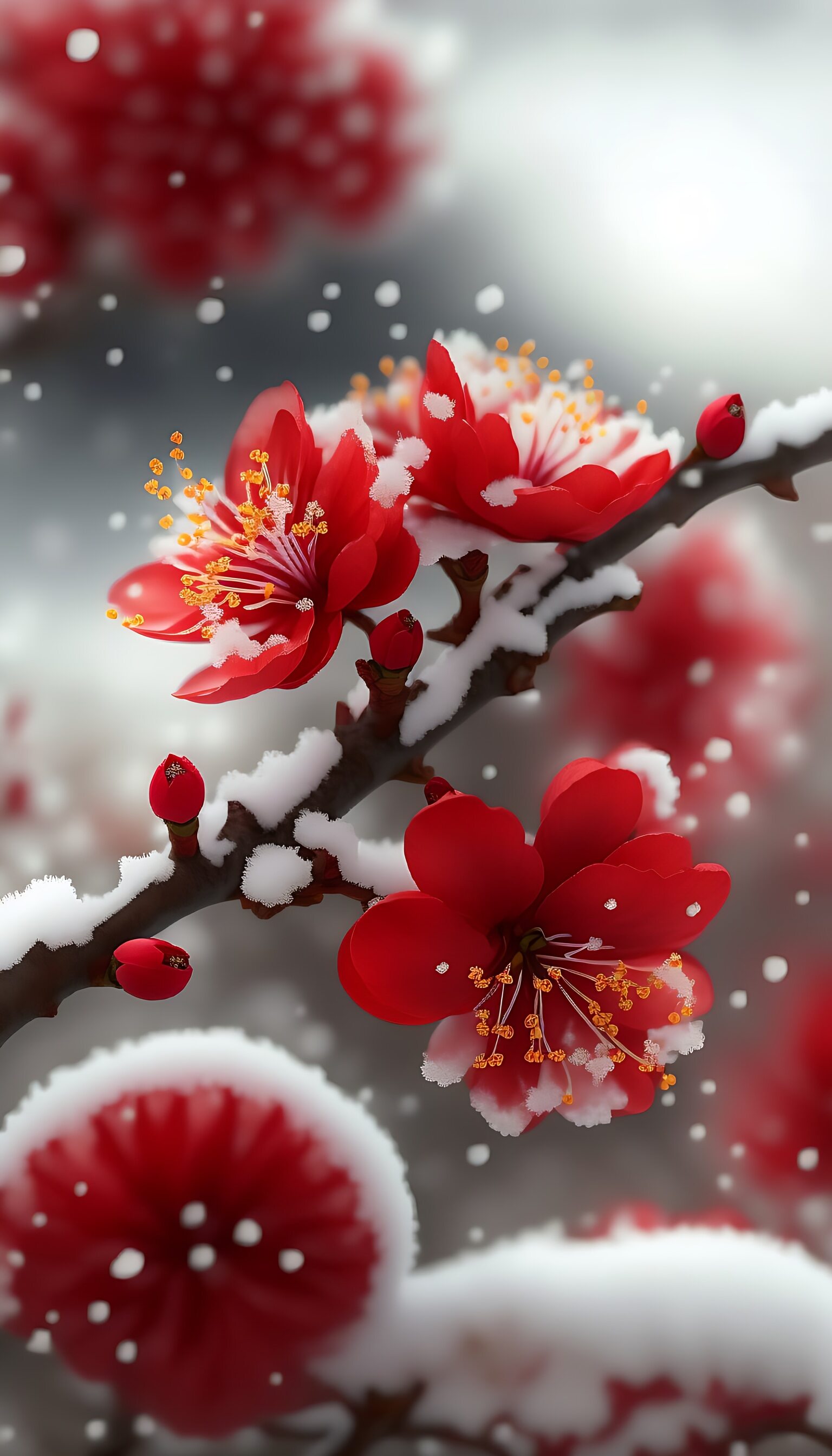 【雪中梅开,红白映衬】  踏雪寻香,一支梅花在雪中独舞.