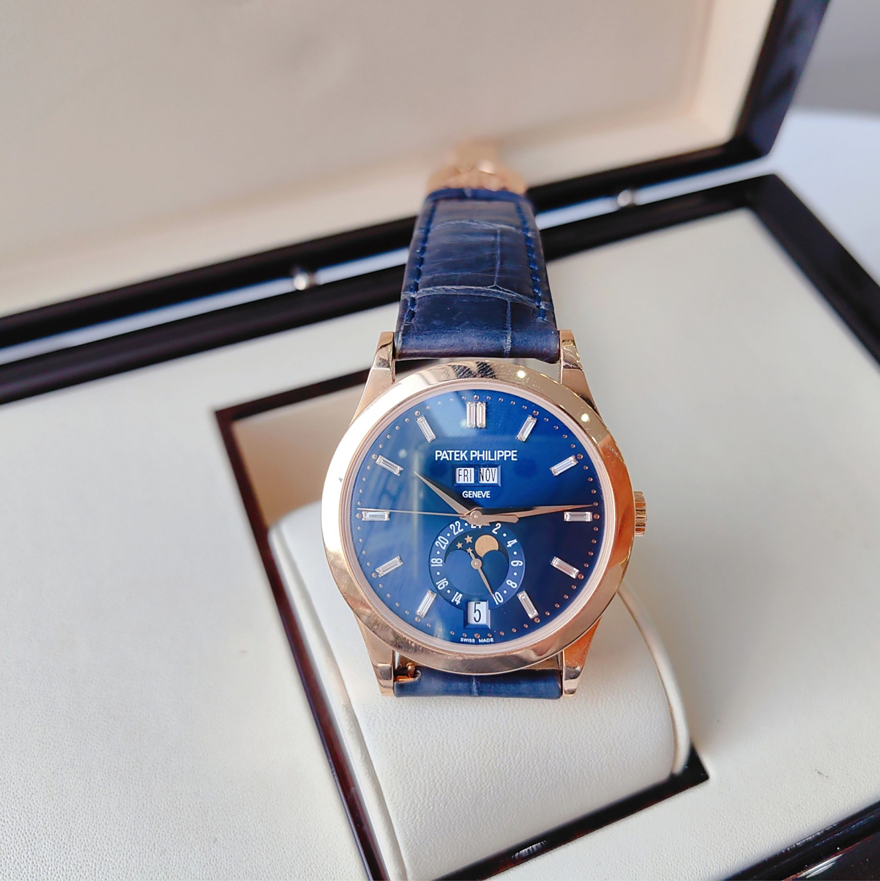 pp百达翡丽 复杂功能时计 5396r 蓝面 钻刻 18k玫瑰金材质 38.