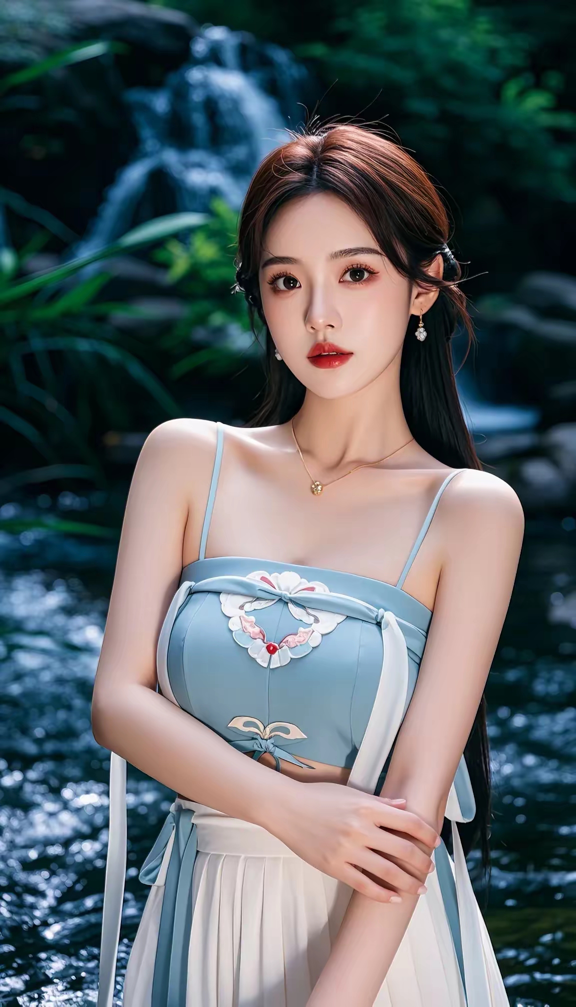 她身着华丽的汉服,衣袂飘飘,仿佛从古代穿越而来.