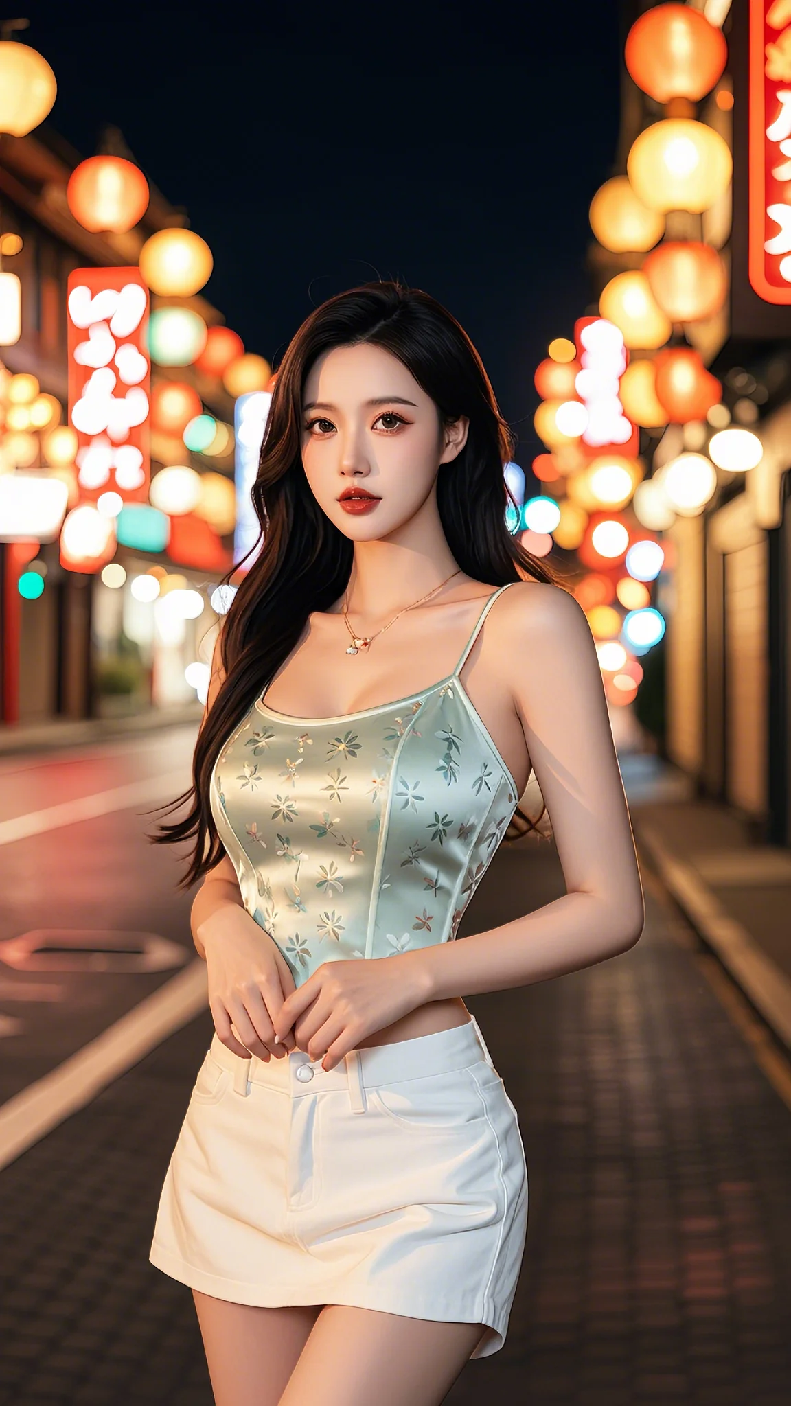 夜的帷幕落下,月光轻抚着吊带美女的肌肤,她宛如从诗画中走来的仙子