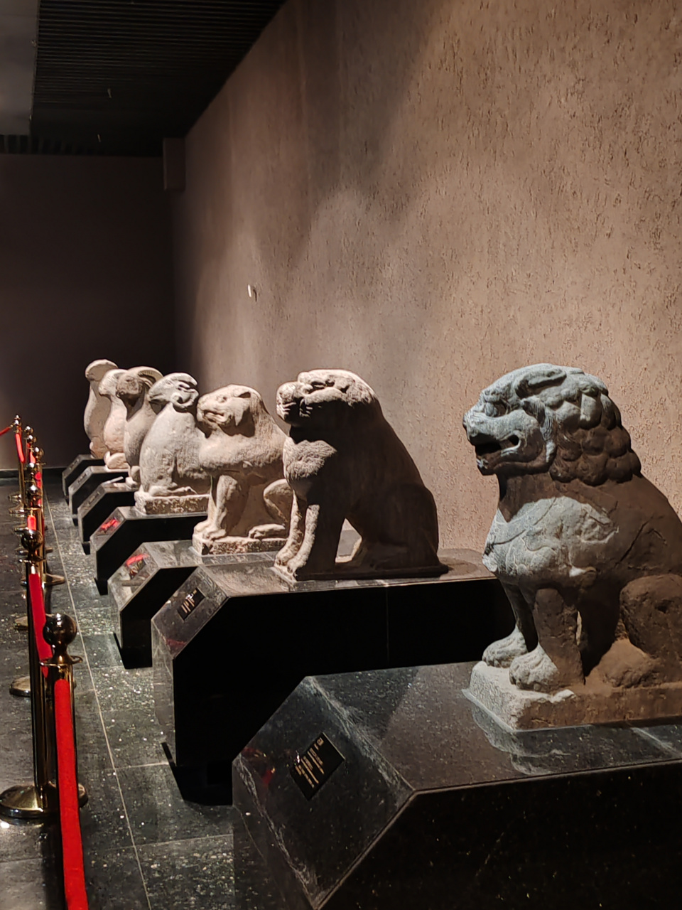 在洛阳博物馆石刻馆展出石刻艺术精品,大约70件.