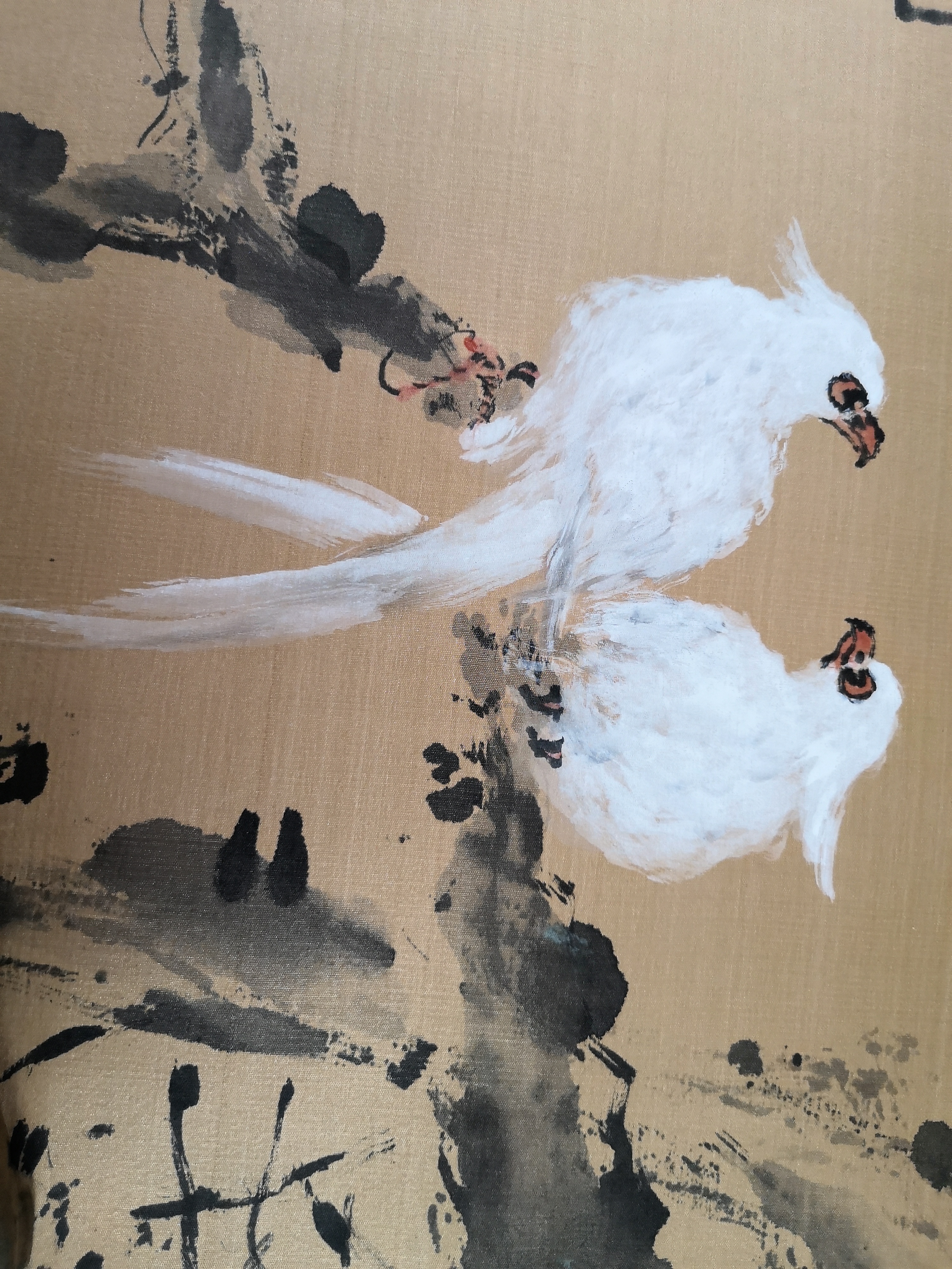 刘琦:中国书画:广东籍乐昌台湾画家刘琦《花鸟图》绢本绫裱画心尺寸