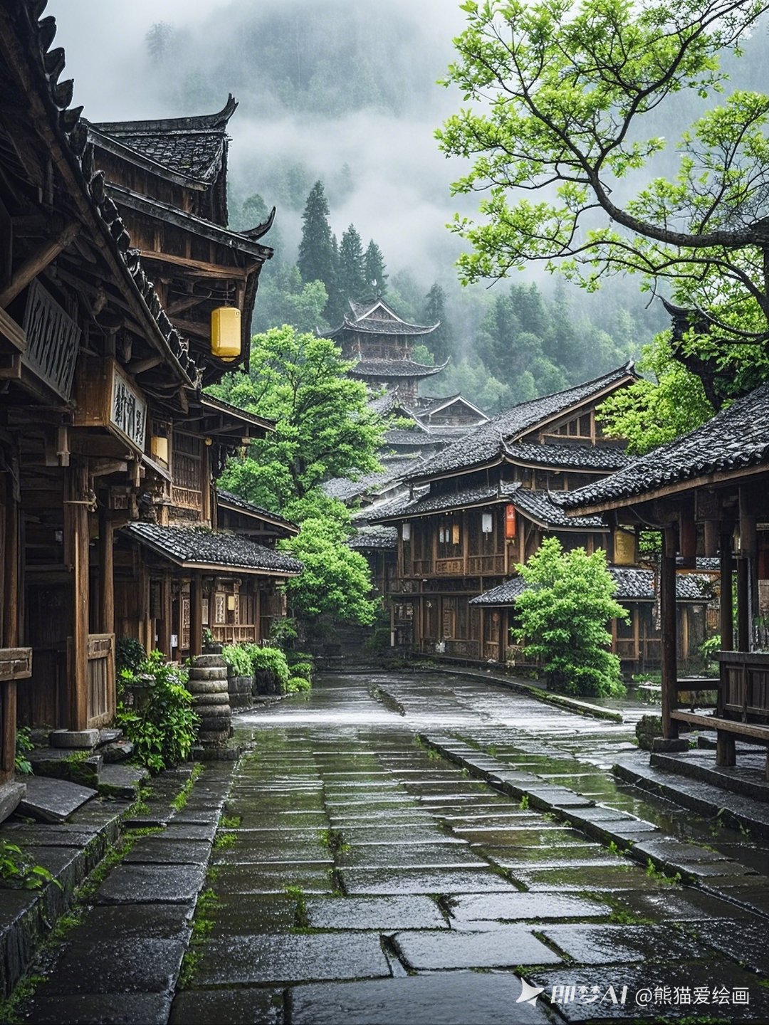 青石板路,古色古香的建筑,仿佛时间在这里停滞