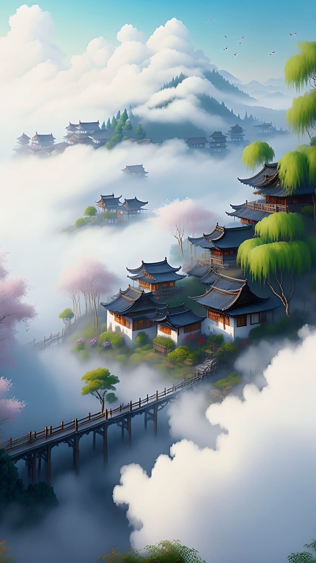 云雾缭绕,仿佛是一层薄纱轻轻覆盖在这片神秘的土地上,使得这里宛如一