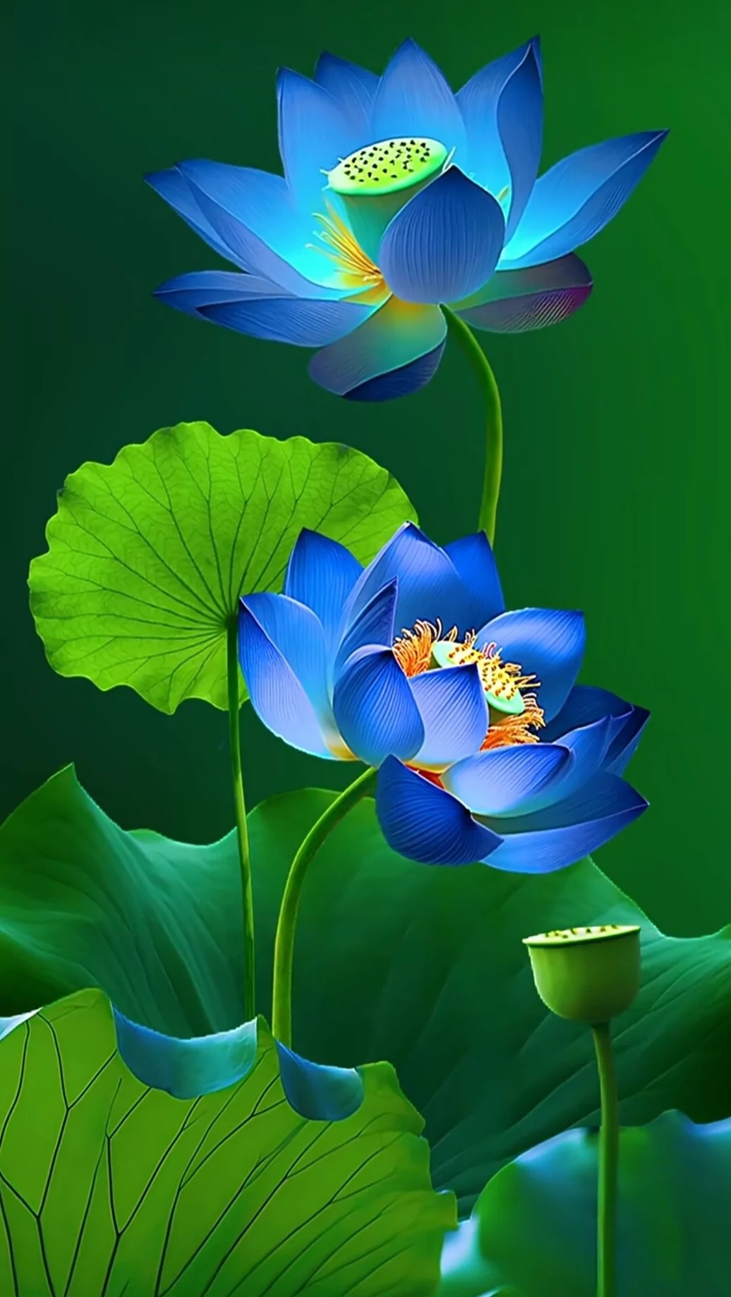 深蓝色的荷花在绿叶的衬托下,犹如一位优雅的舞者,在绿色的舞台上翩翩