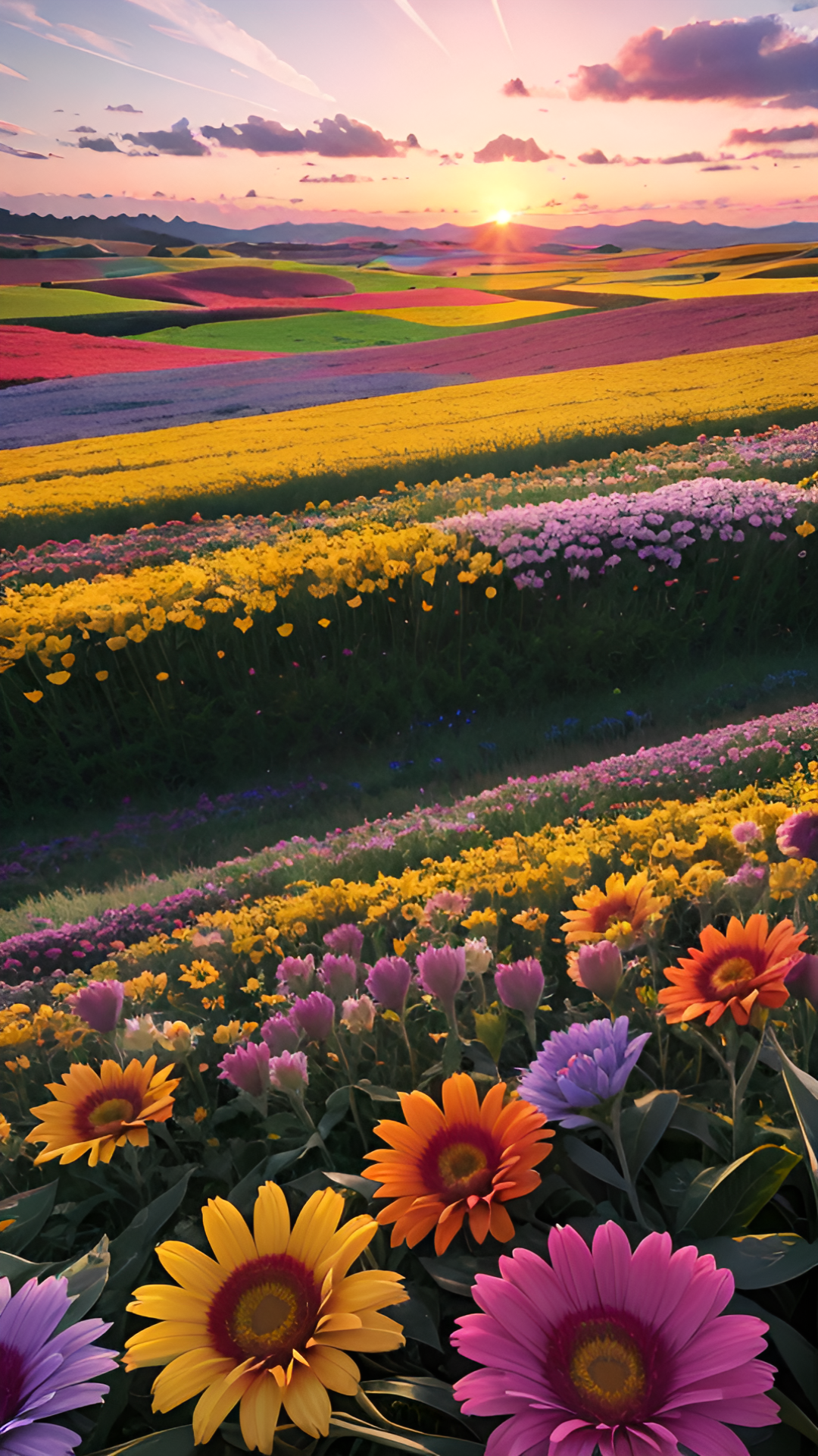夏日赏花大赛#在落日余晖的映照下,五彩花田呈现出一幅美轮美奂的