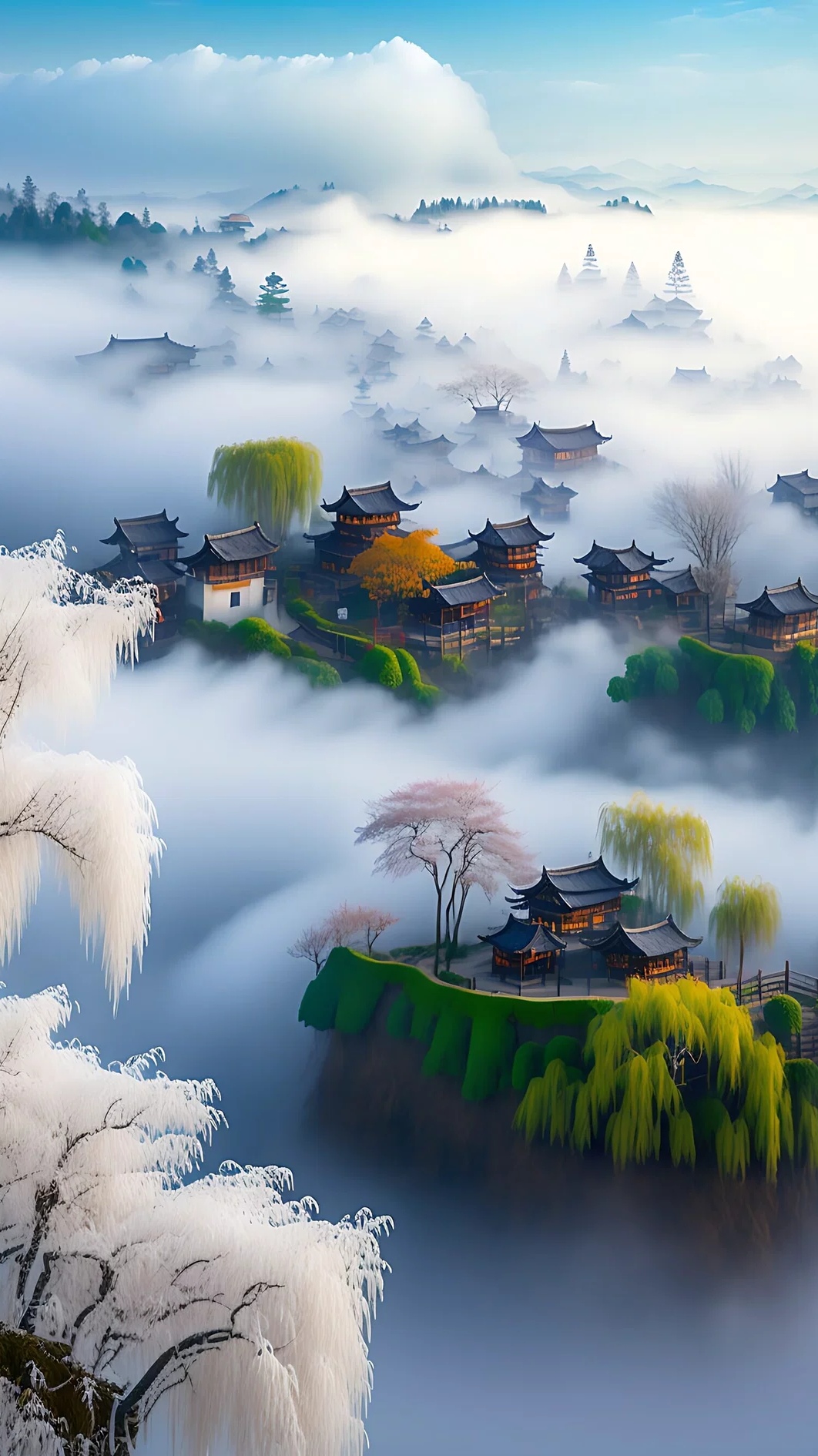 哇,这雾中的古村落美得像幅画,让人有种穿越时空的感觉