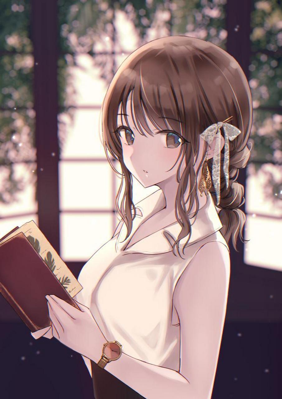 正在看书的少女 画师:うなぎ団子