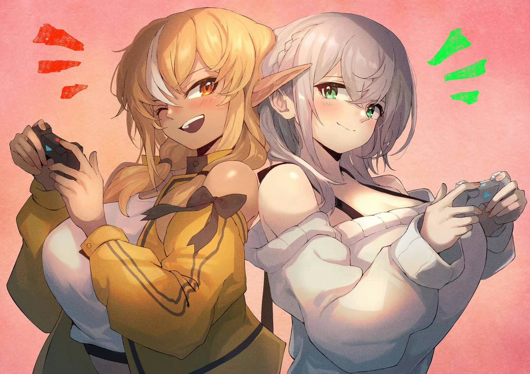不知火芙蕾雅,白银诺艾尔——虚拟youtuber——画师:ohako
