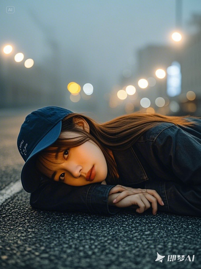 伤感美女夜中行,远景朦胧雾轻盈