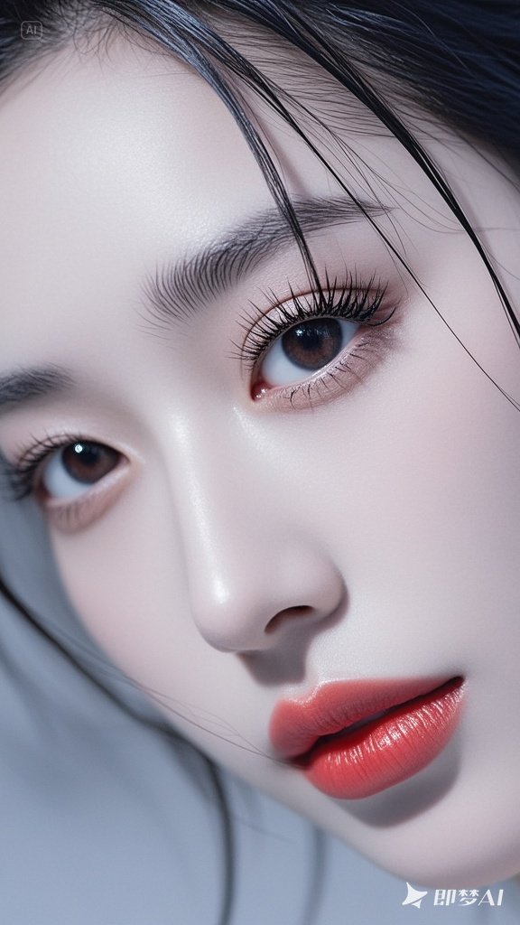 冷白皮衬着黑发,长长的睫毛似蝶翼轻颤
