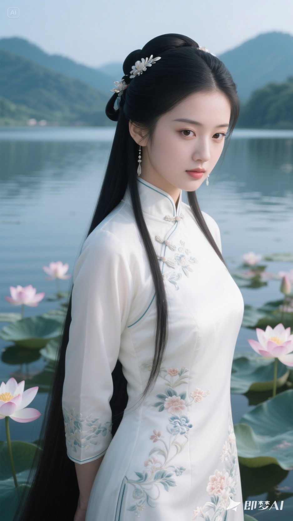 绝色美少女玉骨冰肌,黑长直发挽就古风宫妆仕女发型