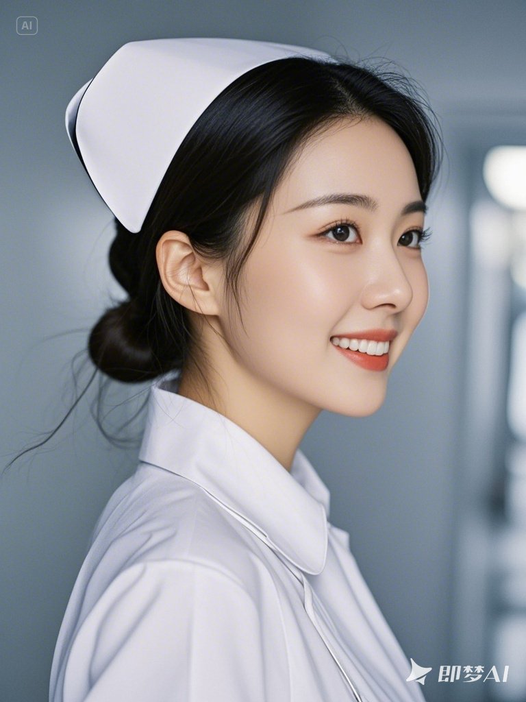 明眸皓齿温婉现,秀发如丝碧天连