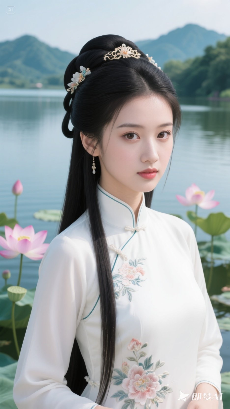 绝色美少女玉骨冰肌,黑长直发挽就古风宫妆仕女发型