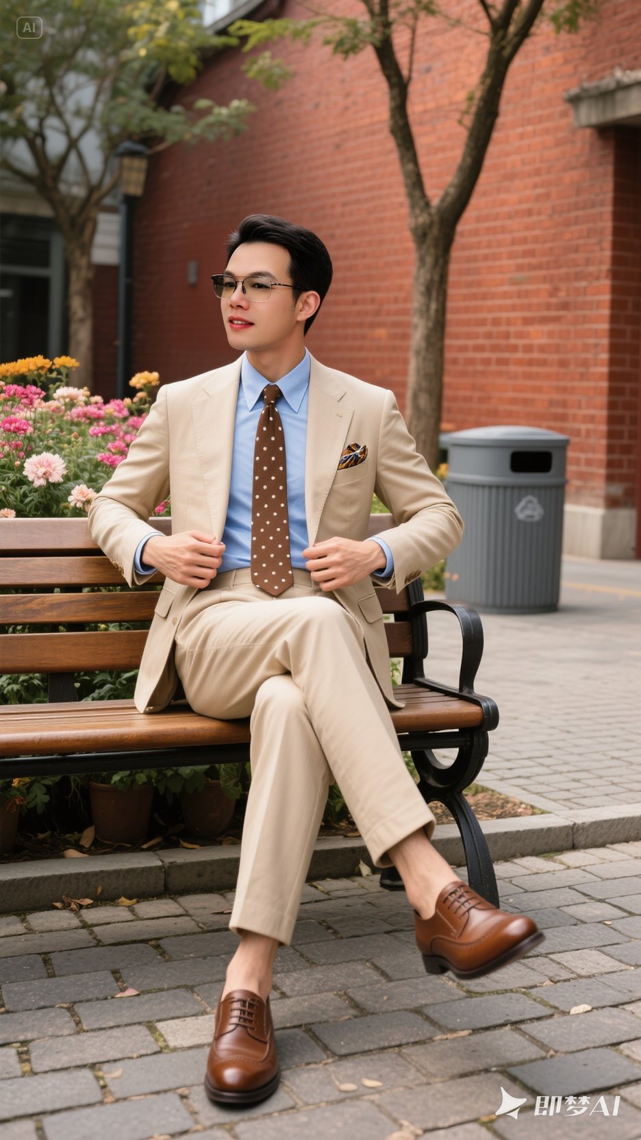 墨镜西装男西装二郎腿西服衬衫男士墨镜卡其色西装配什么颜色衬衣领带