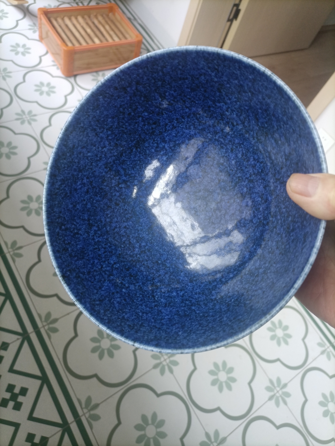 明代宣德洒蓝鸡心大碗,直径20.8,高10.5