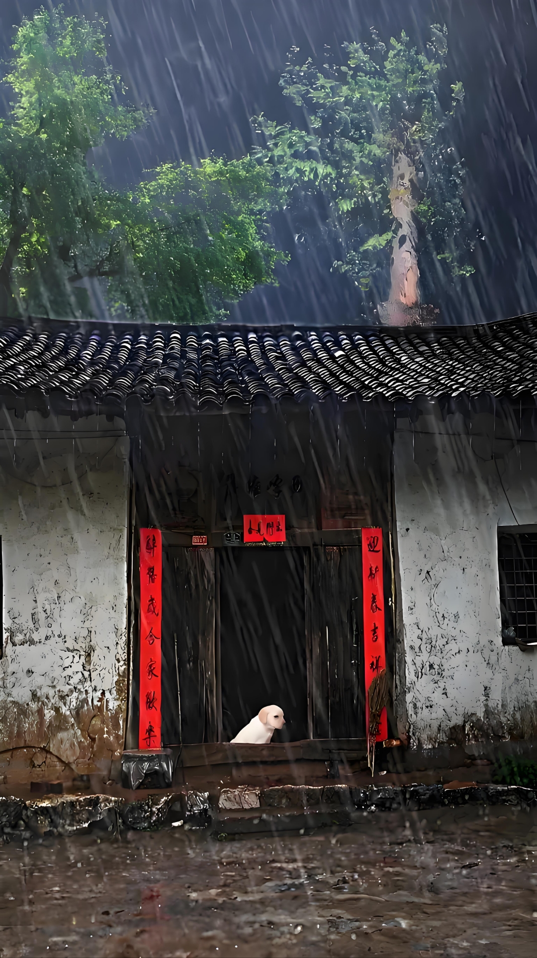 屋檐躲雨唯美图片图片