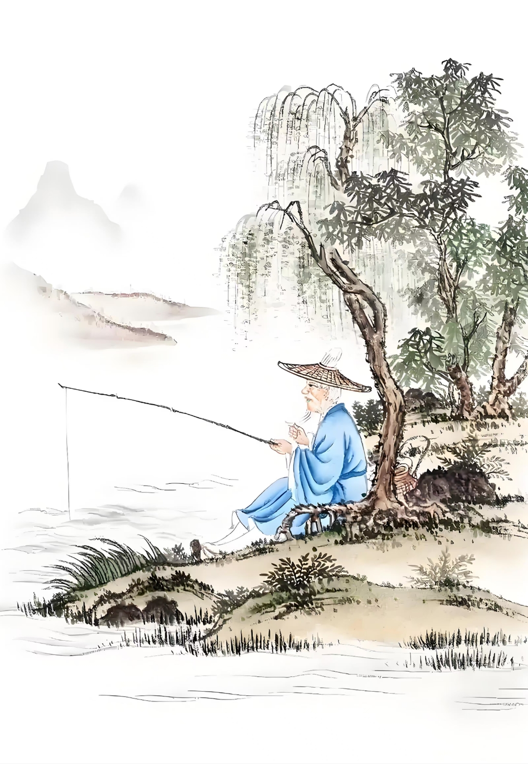 逍遥翁图片古代诗歌中的 垂钓意象钓渔翁钓鱼翁图片国画老翁江边垂钓