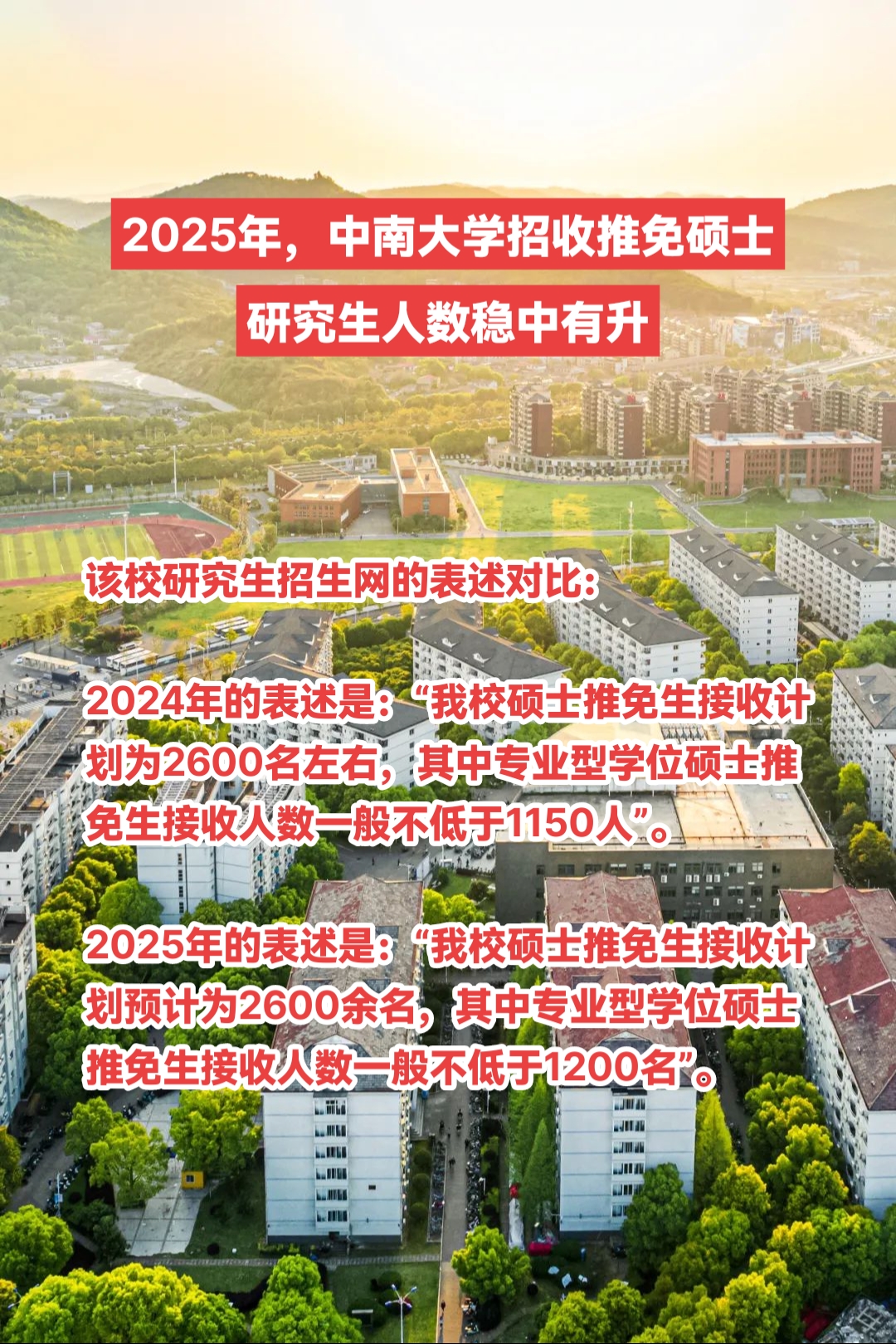 2025年中南大学招收推免硕士研究生人数稳中有升!