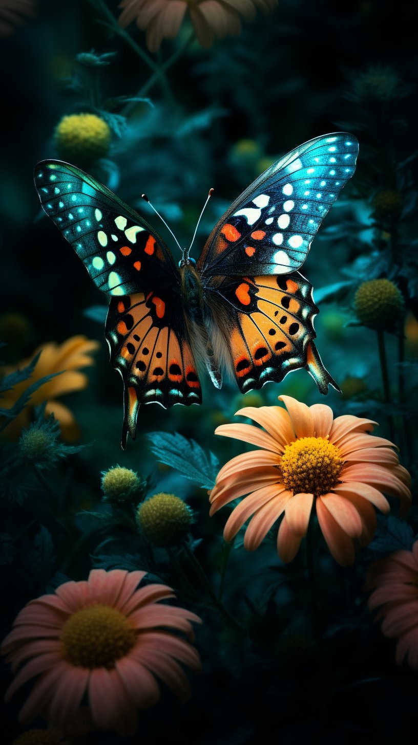 蝴蝶轻盈地停在盛开的花上,宛如一幅流动的油画.