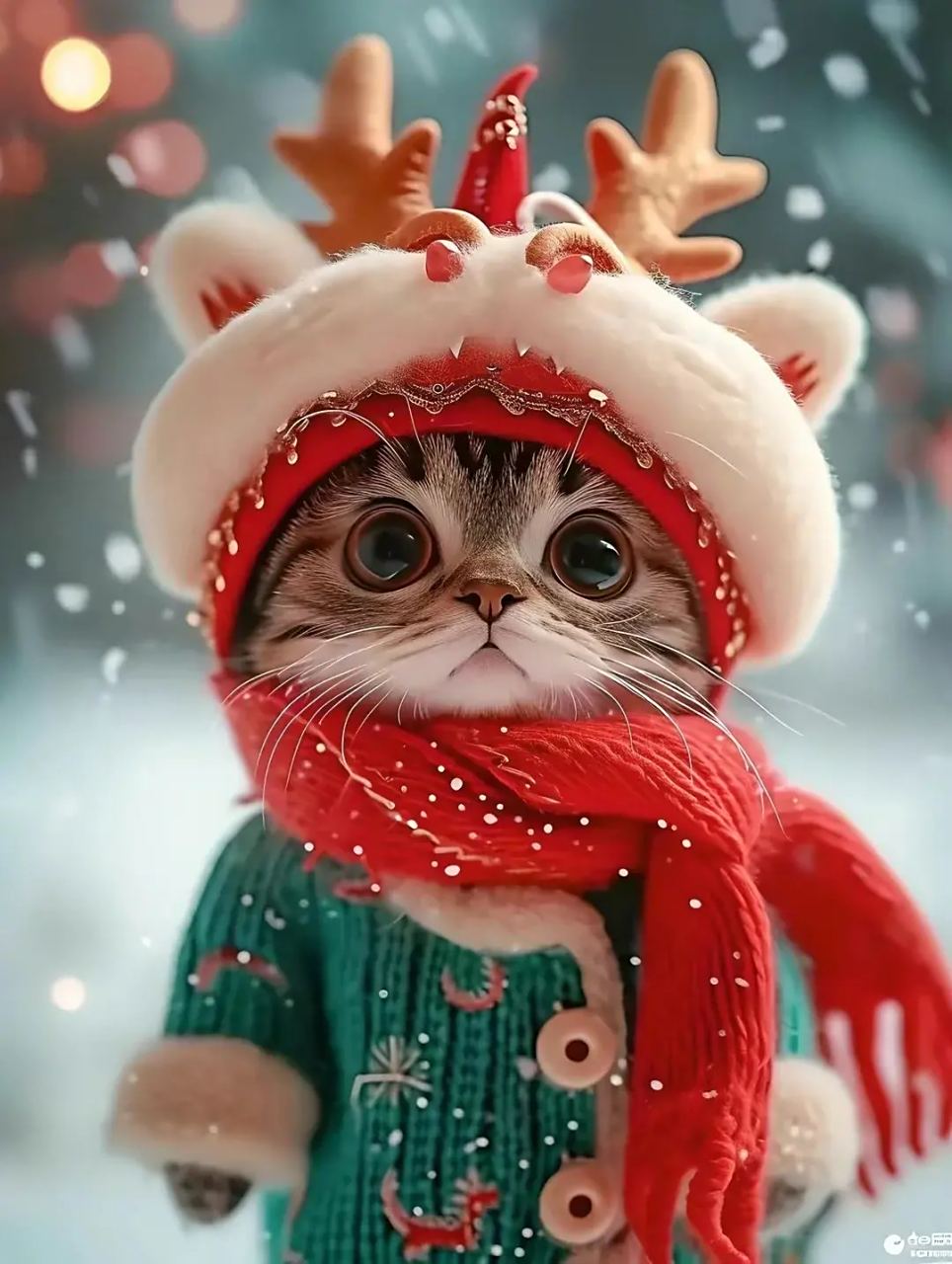 瞧它戴着可爱的龙帽和围巾,看起来好暖和呀!