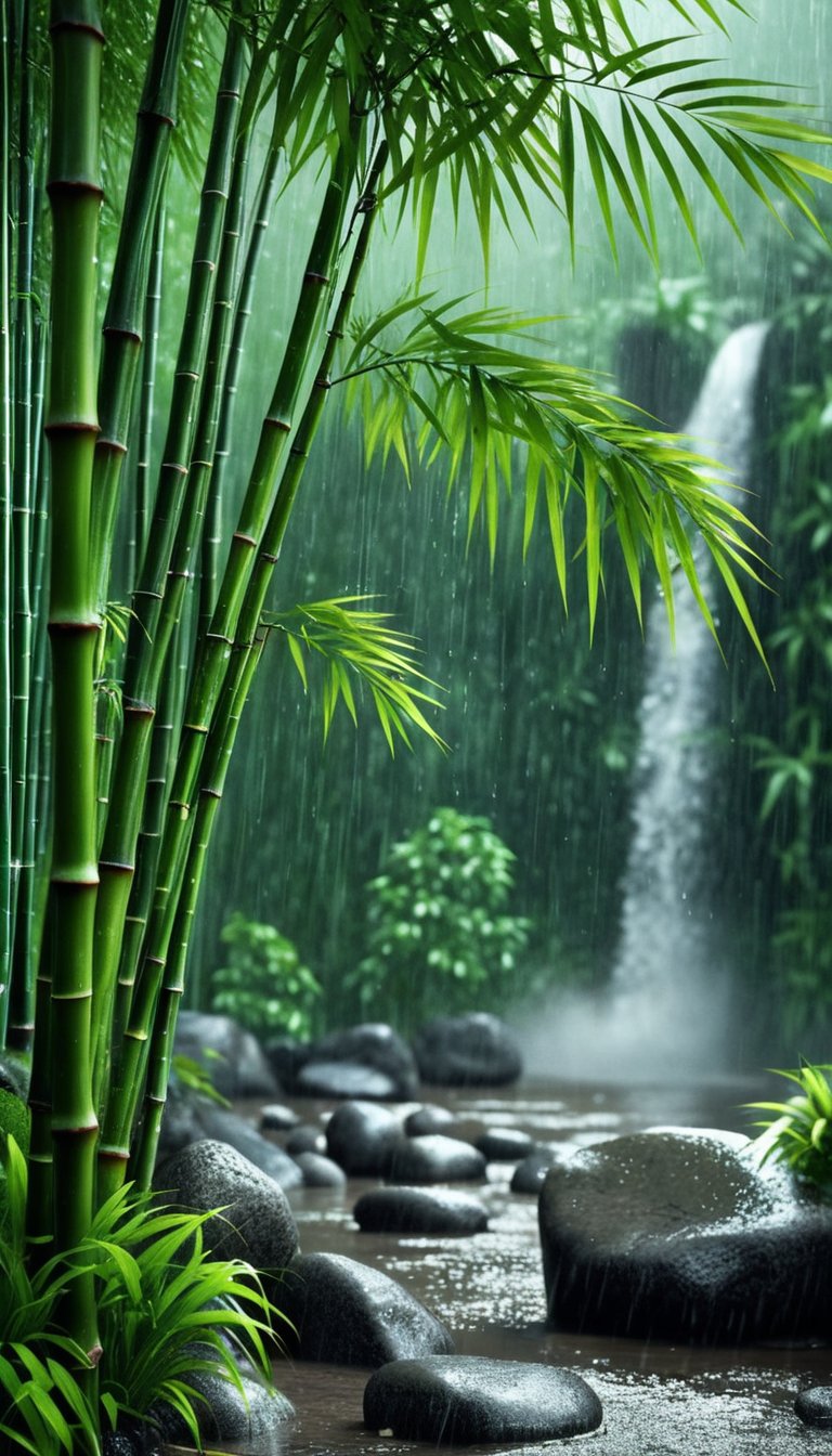 雨中竹林手机壁纸图片