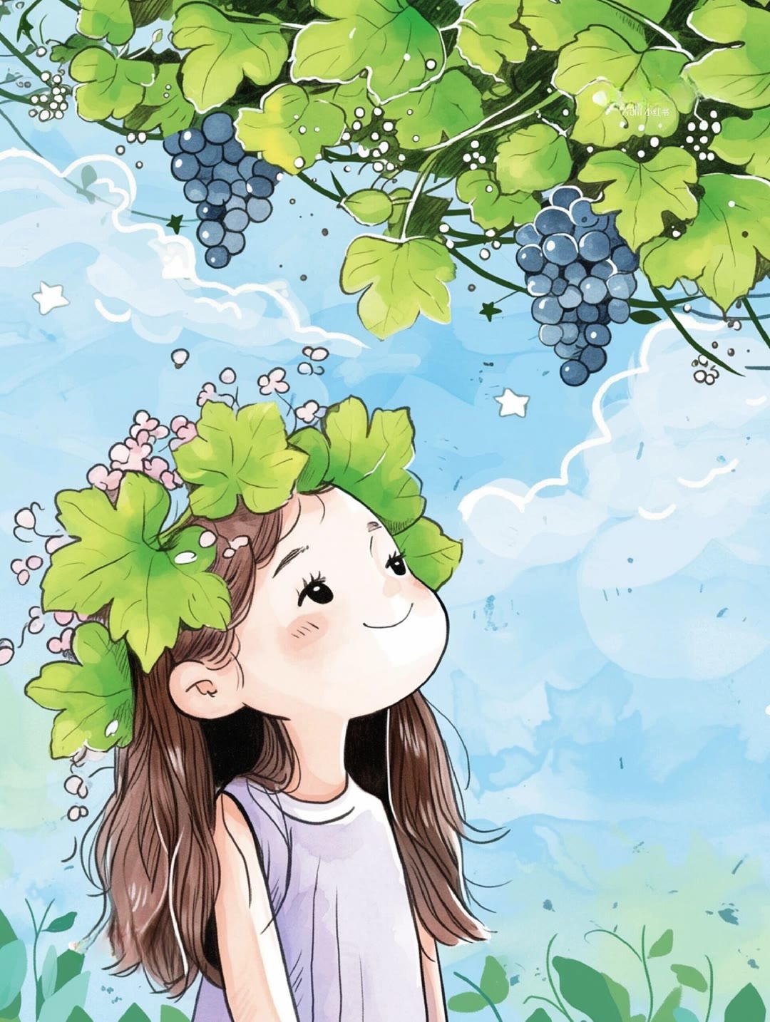 92  91在这片绿意盎然的草地上,小女孩与葡萄串的邂逅,仿佛是大