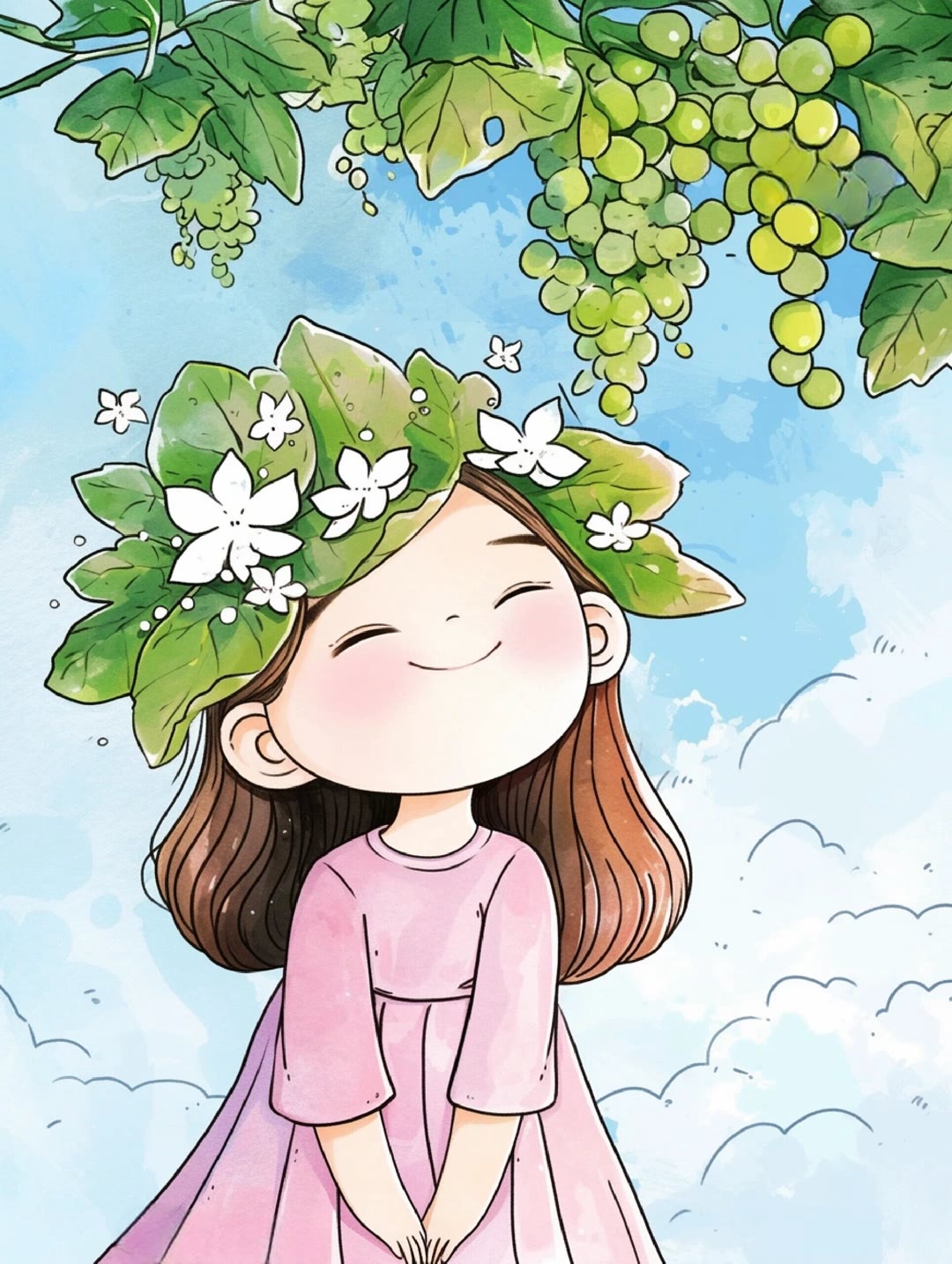 92  91在这片绿意盎然的草地上,小女孩与葡萄串的邂逅,仿佛是大