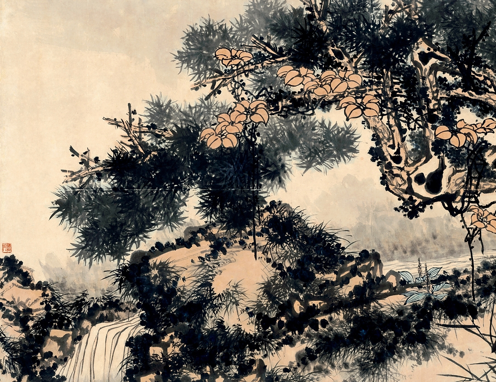 书画经典# 潘天寿《初晴》,设色纸本,镜心,140.