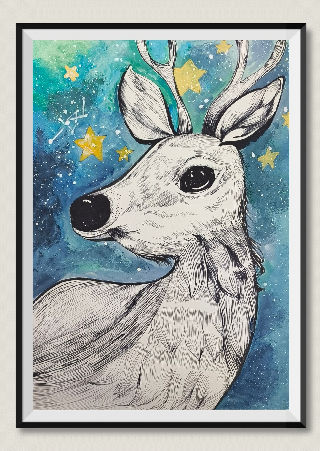 今晚的星空真美,就像这幅画里的鹿,梦幻又神秘.