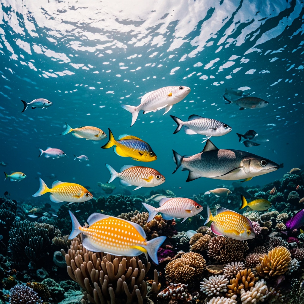 神秘的海底里,鱼儿们自在地穿梭嬉戏.它们灵动的身姿,犹如水中的精灵.