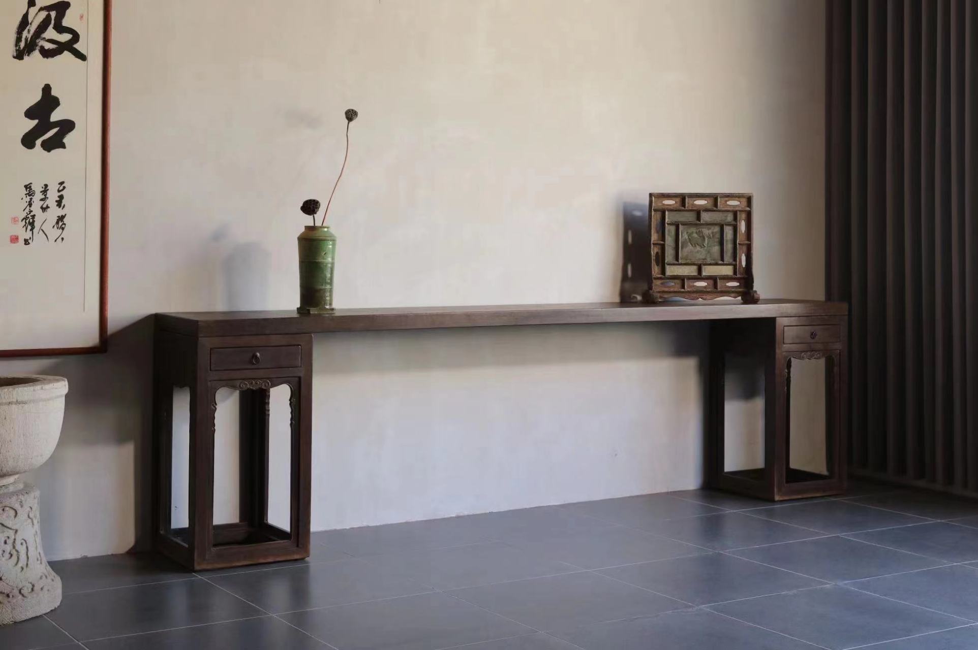 「市隐」——  几案  『明式铁力木独面架几案』 尺寸:长326,宽46,高