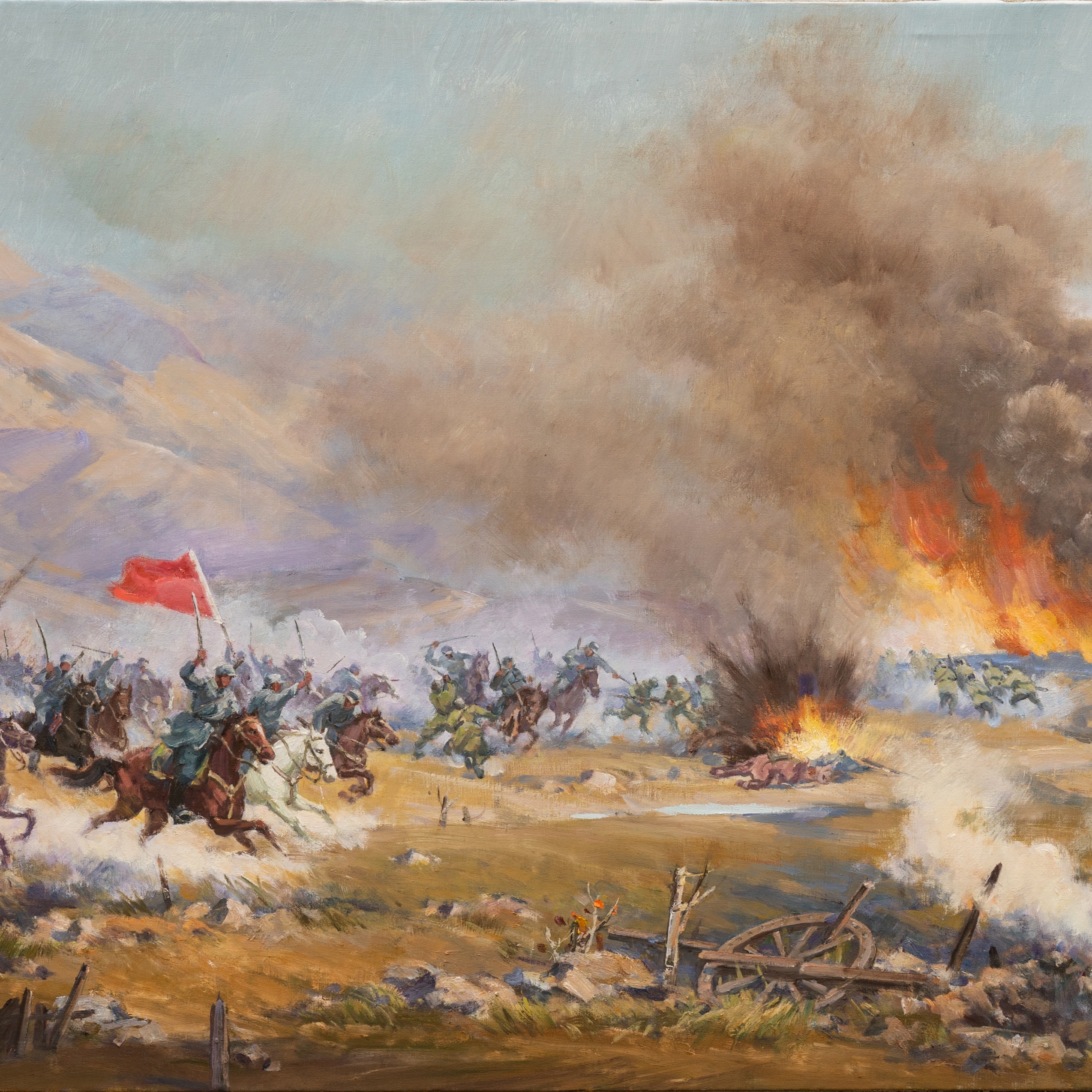 大青山抗日骑兵游击队 局部三幅 布面油彩 2020年