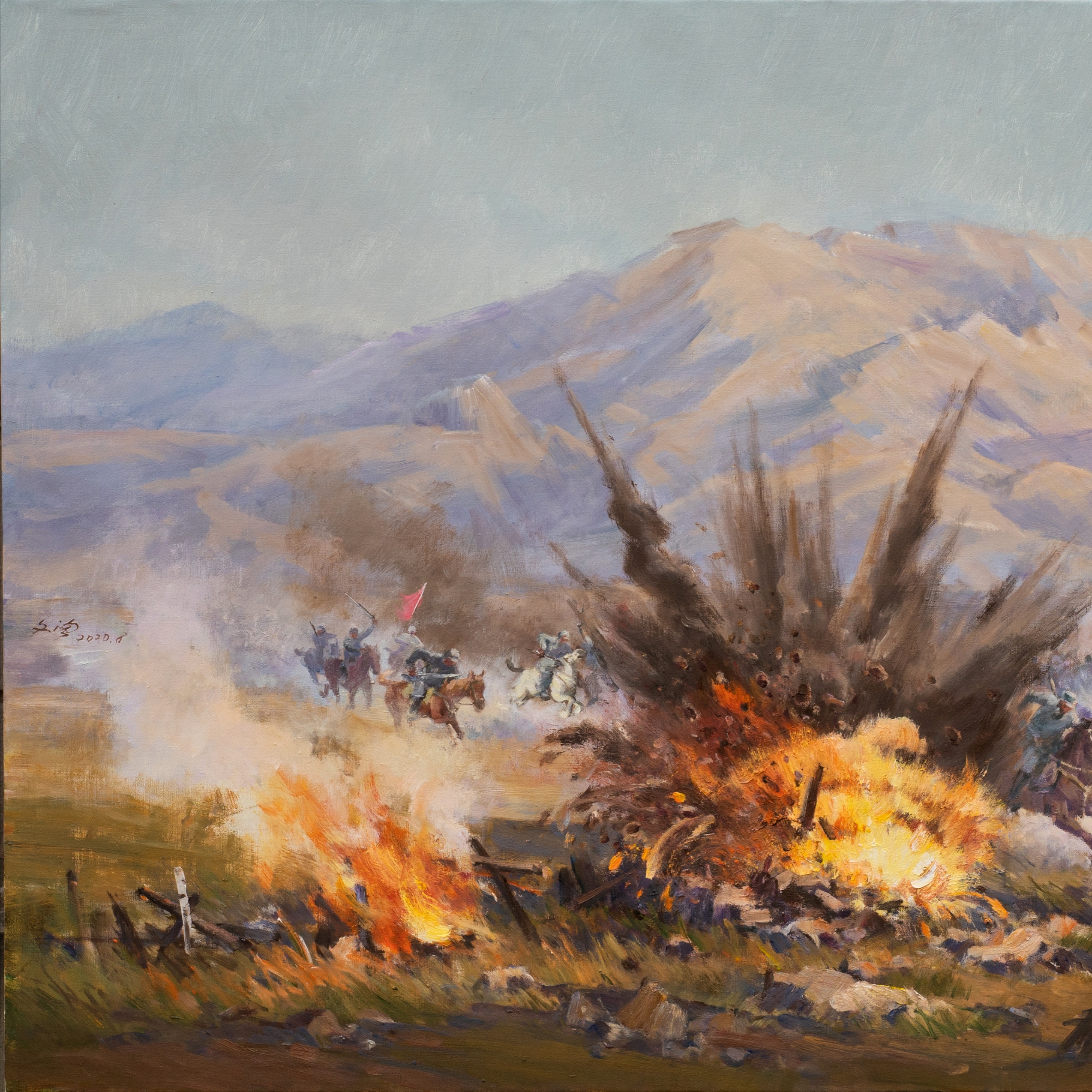 大青山抗日骑兵游击队 局部三幅 布面油彩 2020年