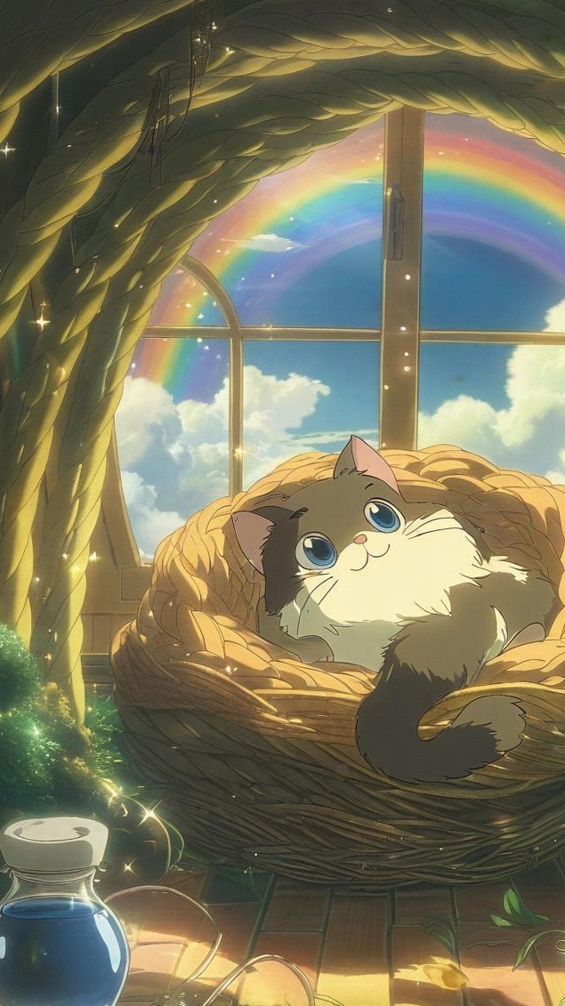 晨光如液态蜂蜜漫过手作藤编巢穴,布偶猫蜷成云朵般的绒毛团,蓝宝石