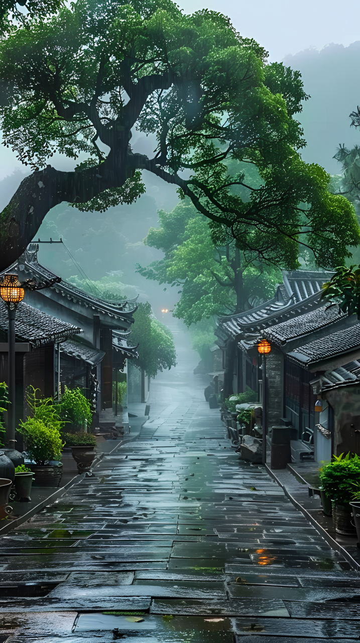 雨中房屋唯美图片图片