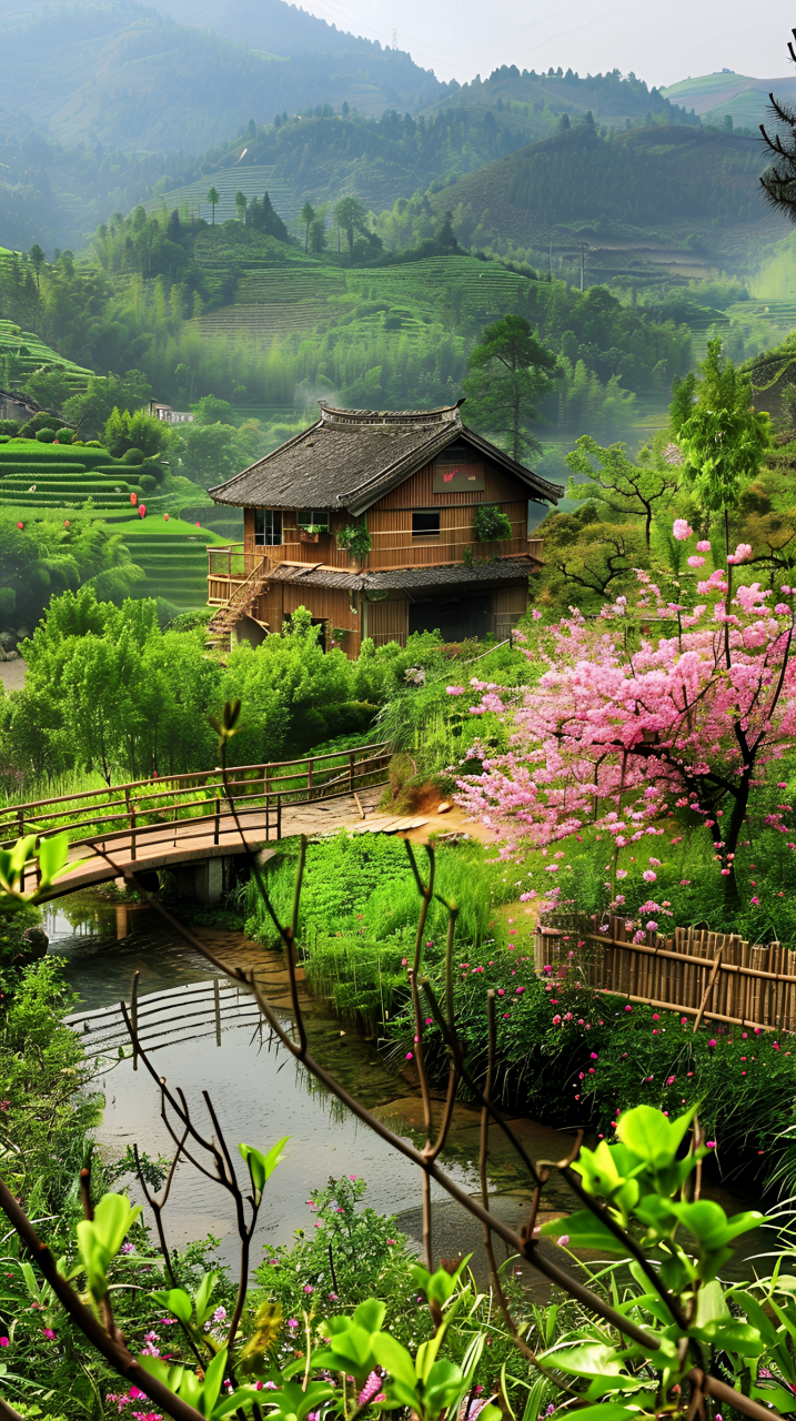 随手拍春天# 竹林深处,山顶之上,静静地矗立着一间茅草屋.