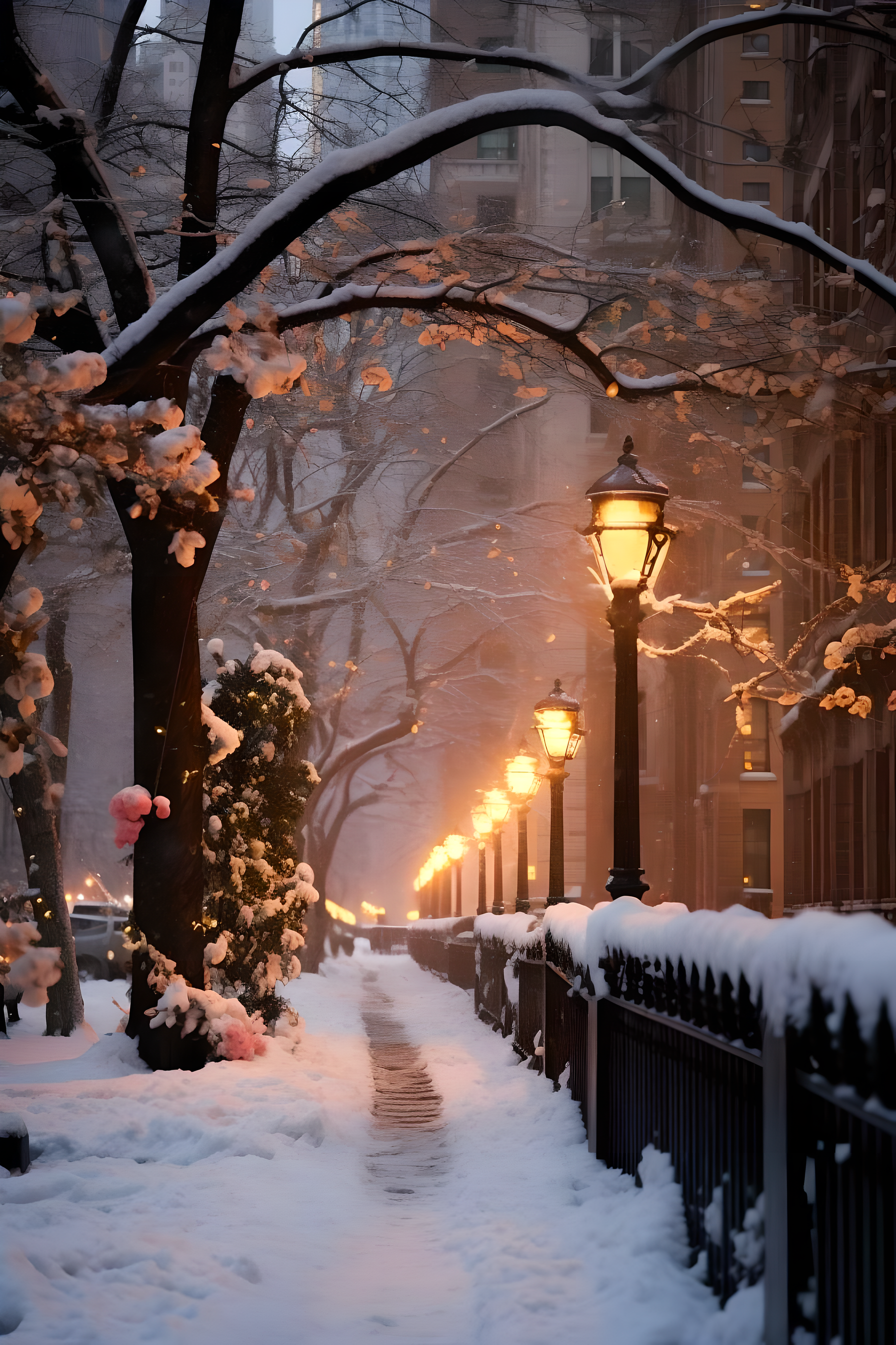 路灯下的雪景图片唯美图片