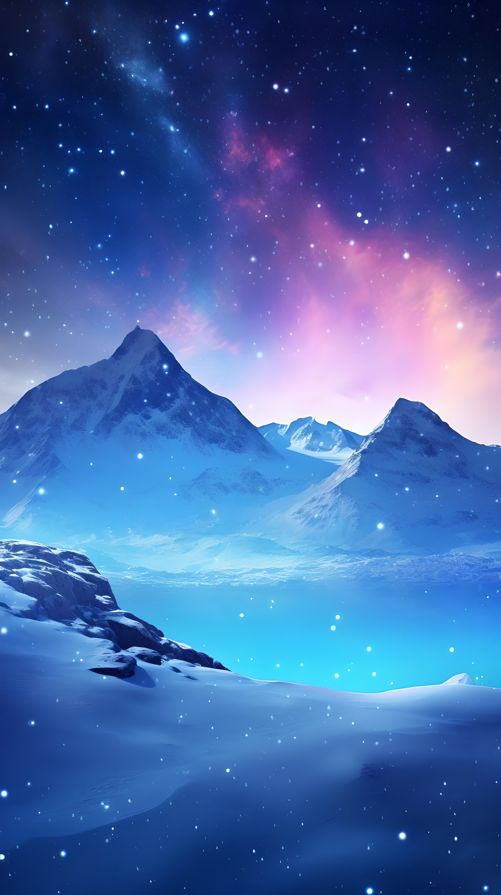 雪山巍峨耸立,星空璀璨如画,冬日雪景如诗如画.