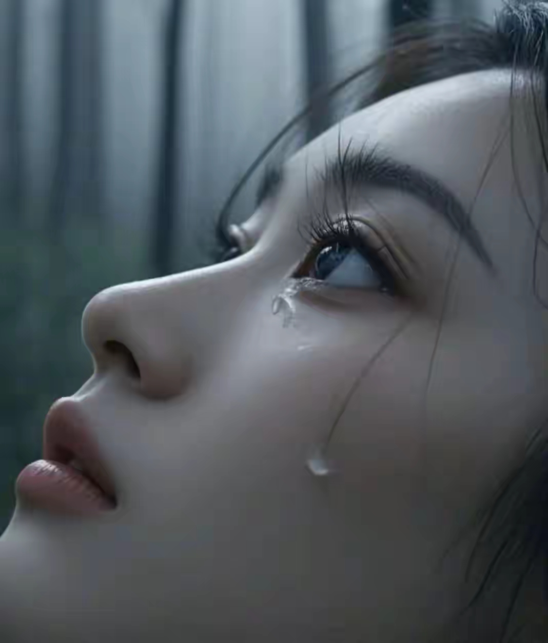 雨下伤感图片女生流泪侧脸真人失去孩子的图片伤感独自一人哭泣的图片