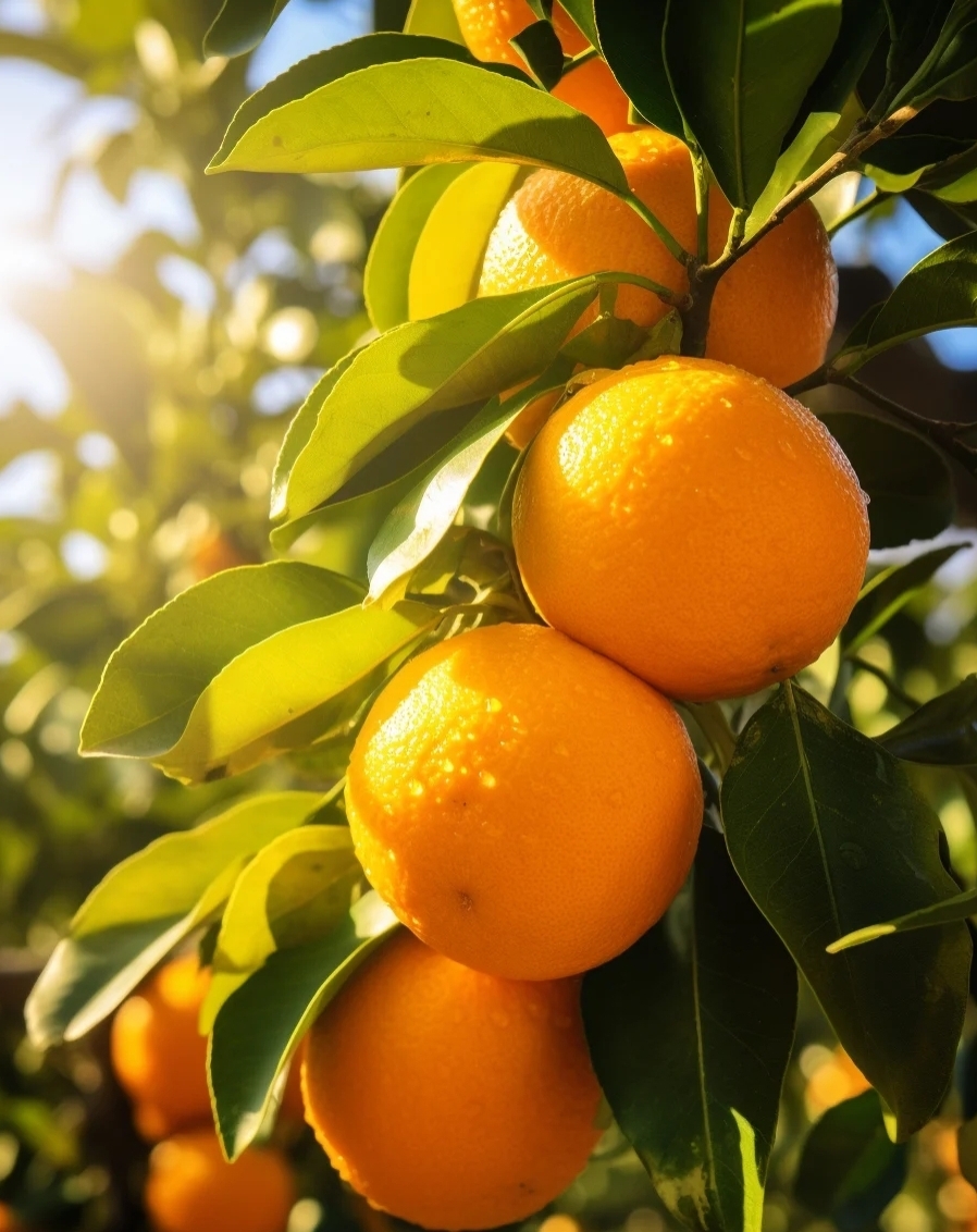 "阳光下的橘子树,挂满了熟透的橙子92,就像挂满了黄金的宝藏,闪闪